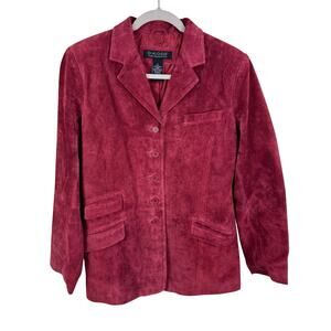Dialogue Red 100% Suede Leather Collared Button Up Lined Jacket Women's Size 6